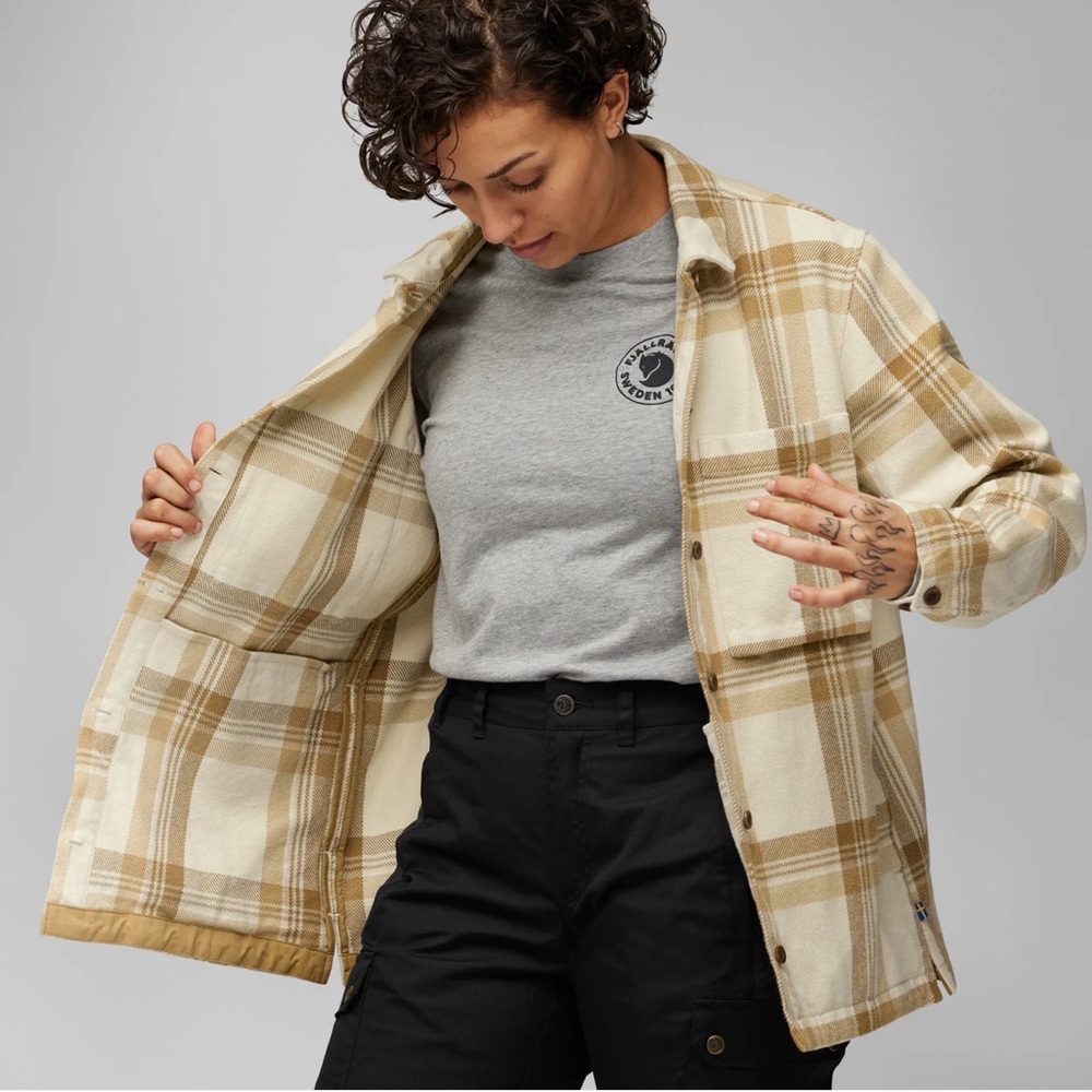 Fjallraven Singi Flannel Beige Plaid Button Down Shirt EUC